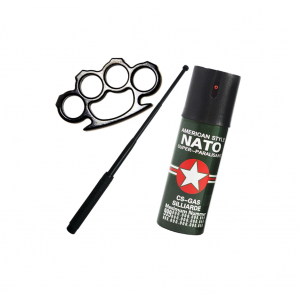 Kit autoaparare box metalic, spray nato, baston telescopic